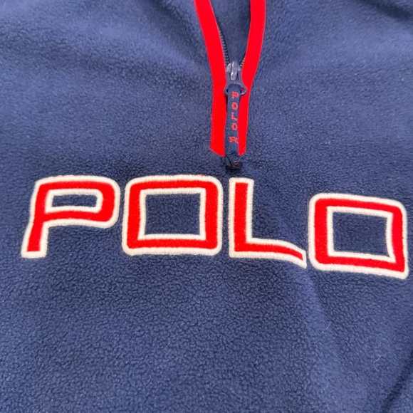 Polo Ralph Lauren Boys Fleece 1/4 Zip Navy Blue Red Trim POLO Logo Pullover Sz 6 - Picture 4 of 13